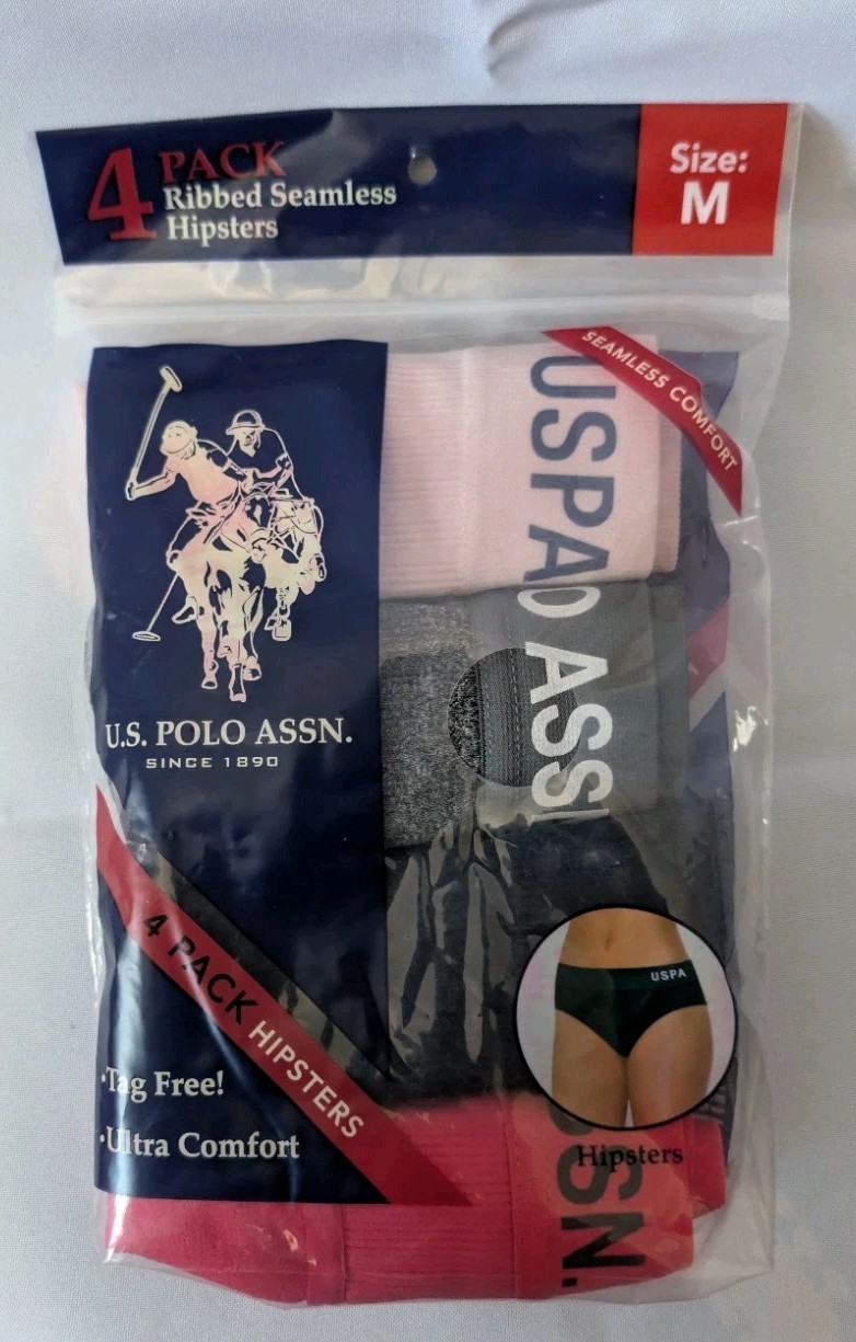 U.S. Polo Assn. 4 Pack Ribbed Seamless Hipsters Size M Pink Gray Blue Red