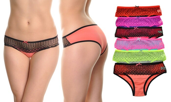 6-Pack Angelina Cotton Bikini/Panties with Contrast Color Lace and Trims