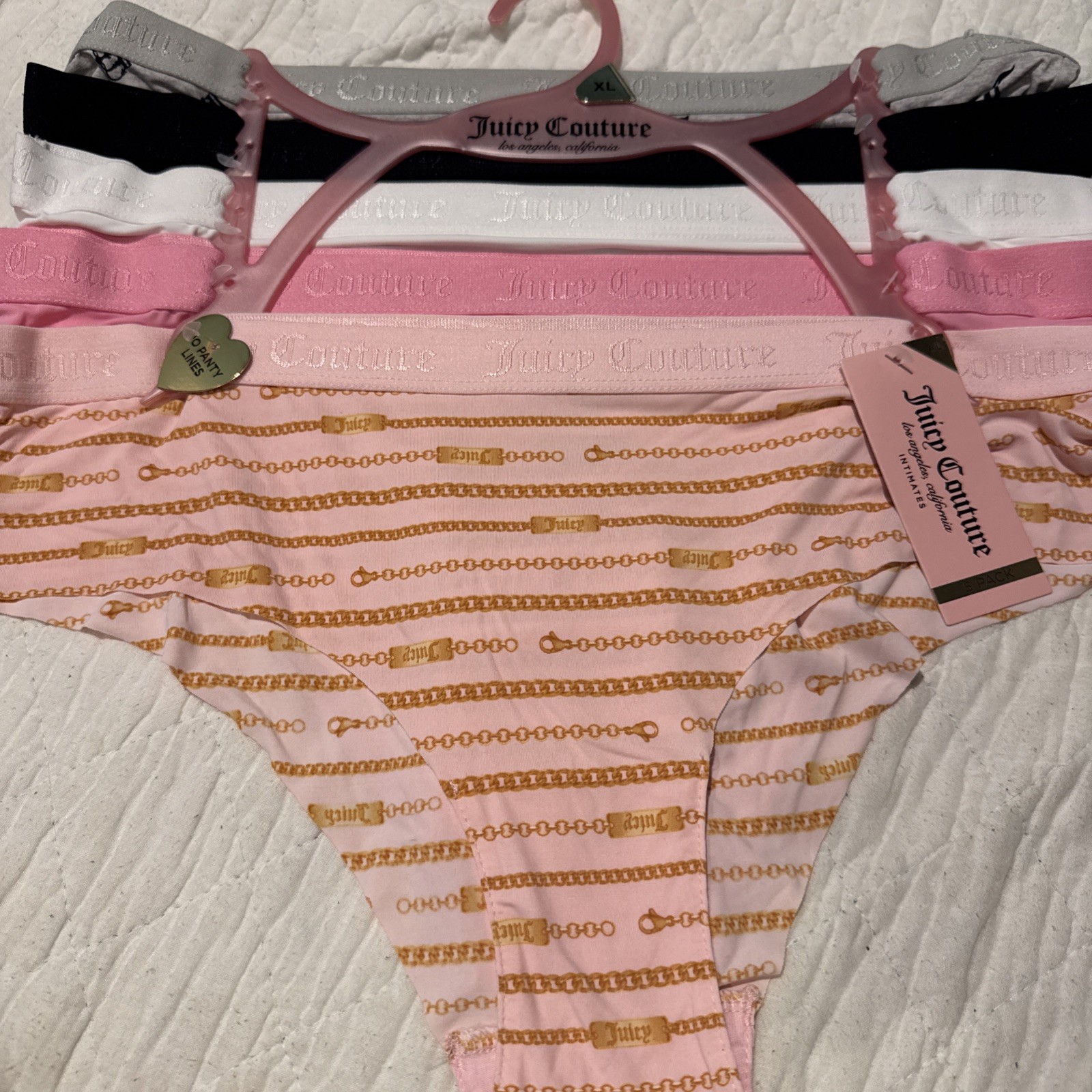 Juicy Couture Intimates 5 Pack Bikini Panties Underwear XL Pink White Black Gray