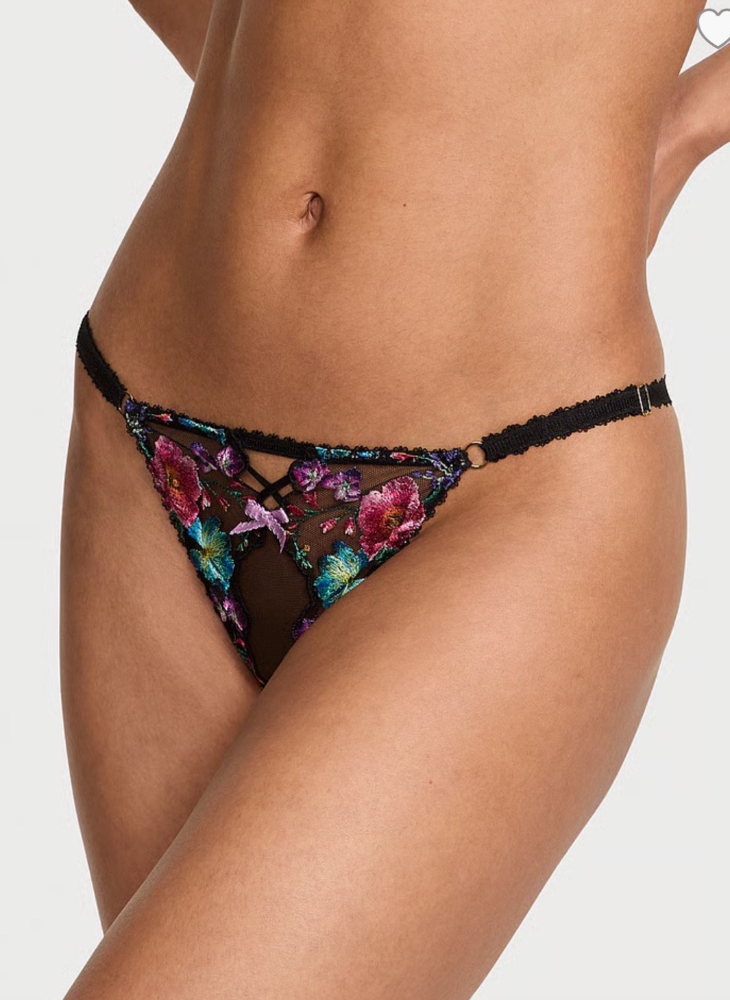 NWT VICTORIA’S SECRET Very Sexy Floral Embroidered Adjustable Thong Panty Size M
