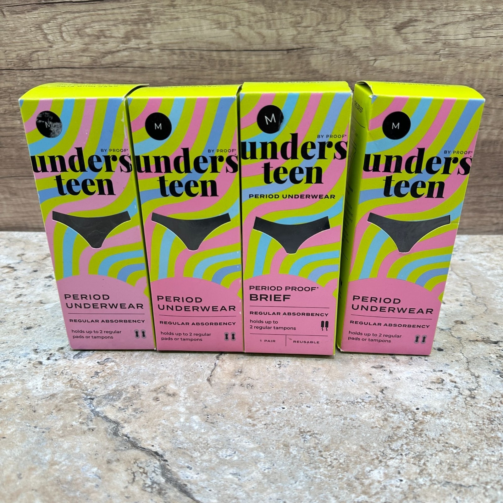 Lot Of 4 Unders Teen by Proof Size M Black Period Underwear Brief Absorbency