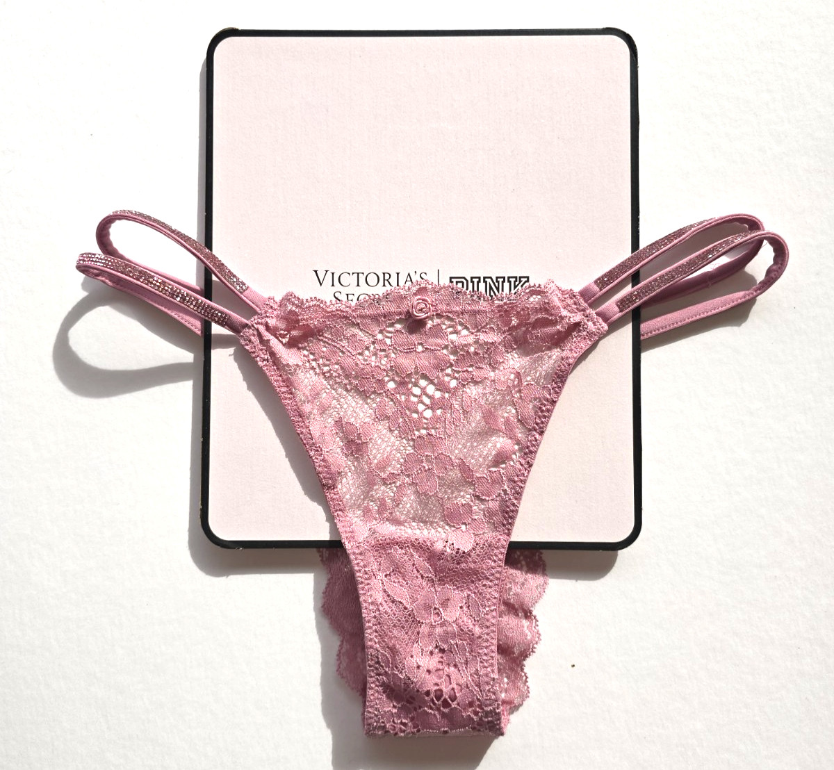 Victoria’s Secret Dream Angels NWT Pink Dusk Mauve Lace Shine Brazilian Panty