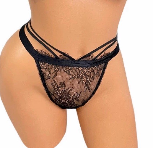 Victoria’s Secret Dream Angels Brazilian Panty Size Small Black Strappy Lace