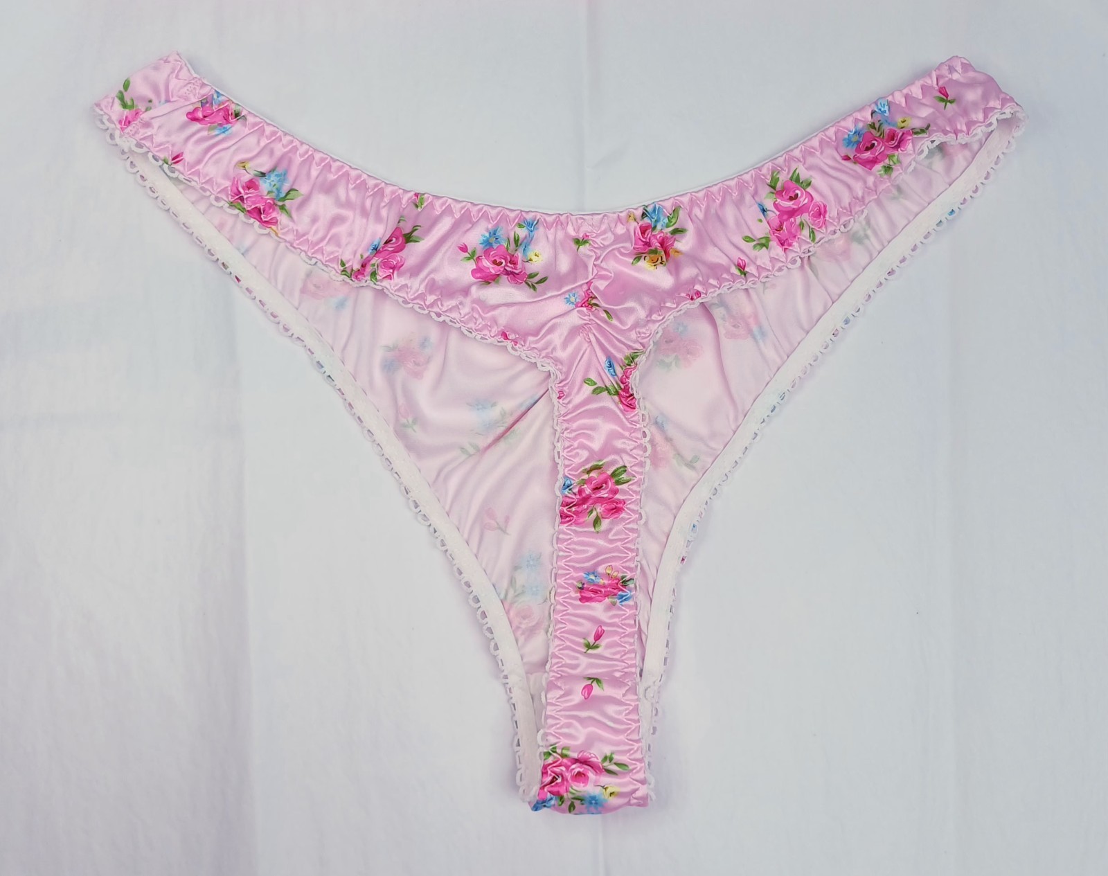 Sweet Vintage Floral Style Ditsy Silky Satin Thong Panties Knickers Sissy S 8