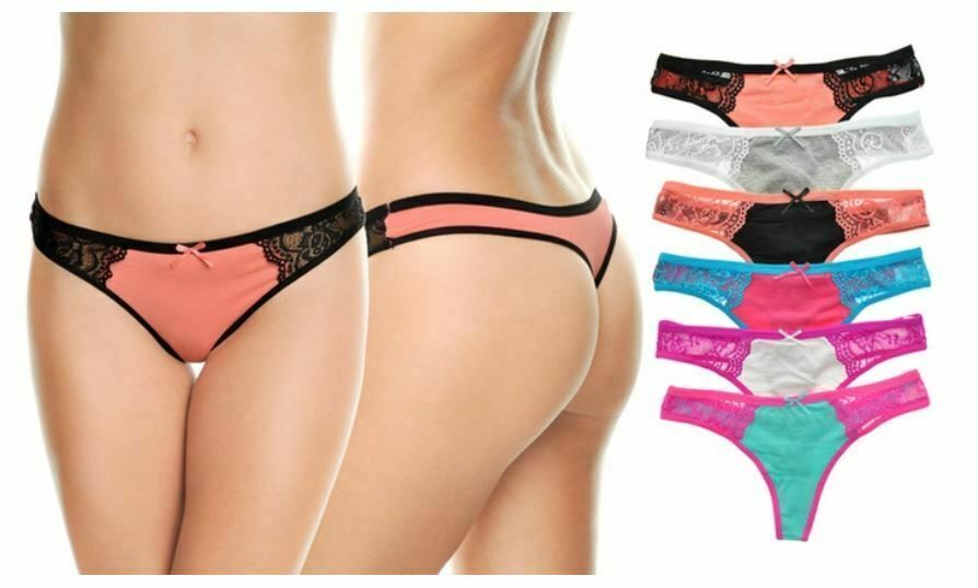 Angelina Lot of 6 Cotton Thongs XL Side Lace Multi Colors $90