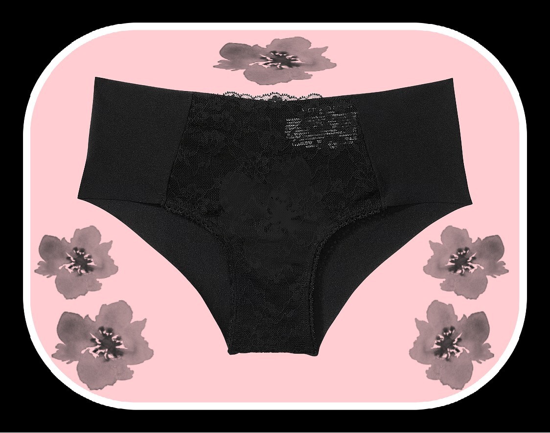 S Black Posey Floral Insert Lace NO SHOW Smooth Victorias Secret Cheeky Pantie