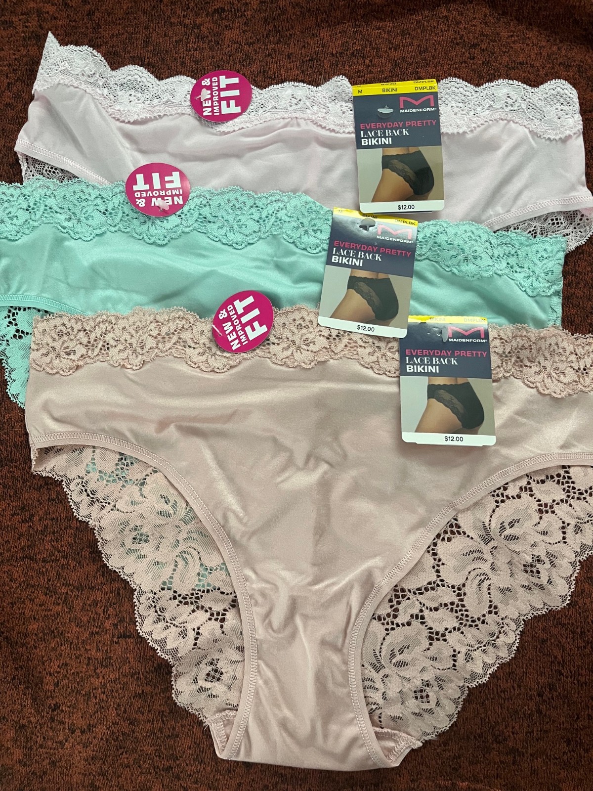 3 Pack Maidenform Mid Rise Cheeky Bikini Panties, Rose, Pink, Green