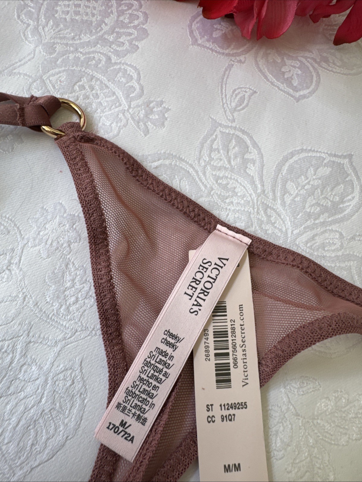 VICTORIA’S SECRET M BROWN GOLD SILKY CUT OUT STRAPPY CHEEKY CHARM PANTIES NWT