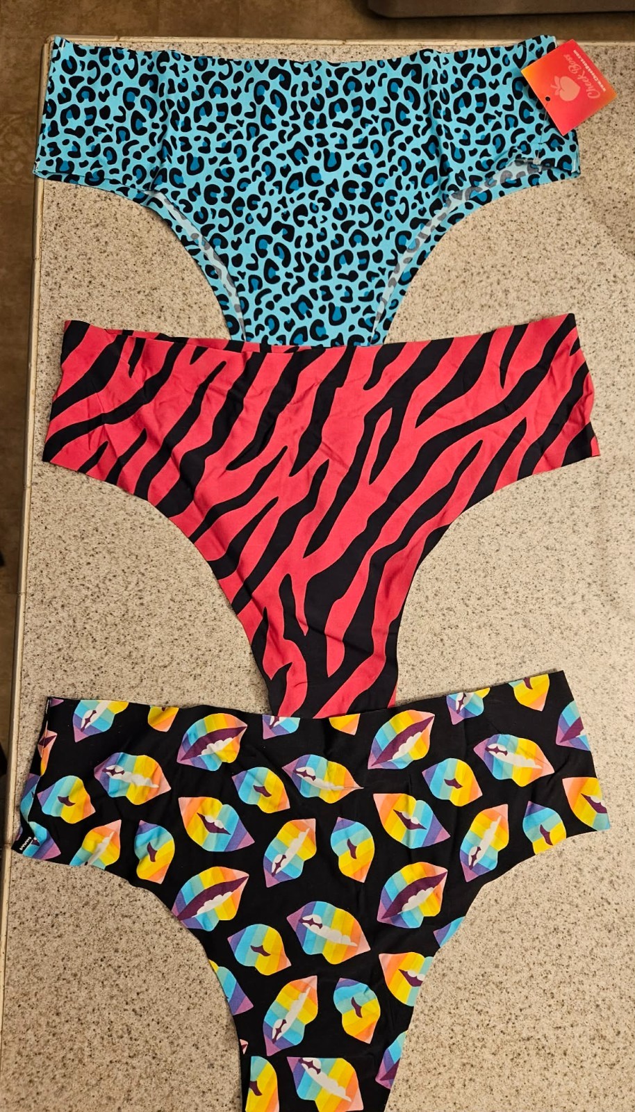 Cheek Boss Panty Women’s Cheeky Underwear Animal print Rainbow lips 3 pack Large