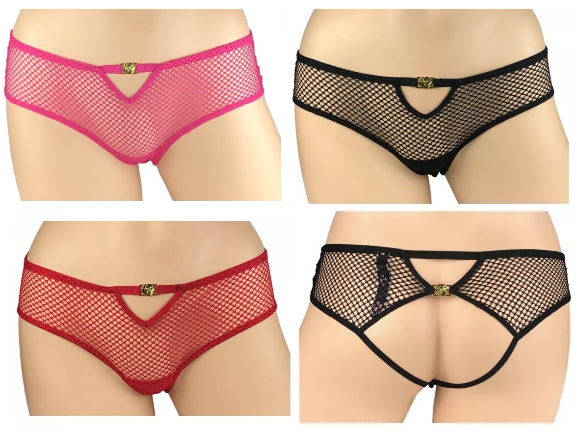 VICTORIA’S SECRET VERY SEXY OPEN BACK FISHNET GOLD ROSE CHEEKY PANTY XS S M L XL