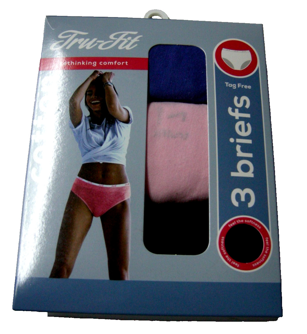 Tru Fit Bikini Cotton Briefs, Women’s Size 7 (Large), 3 Pack, Solid Colors, New