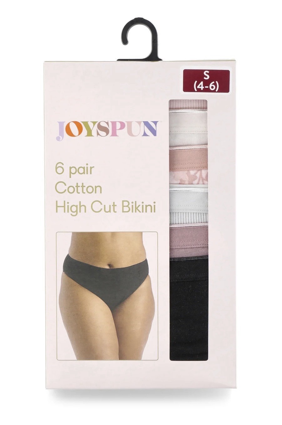 Joyspun Women’s Cotton-Blend Hi-Cut Bikini Panties, 6-Pack, Sizes S-XXXL