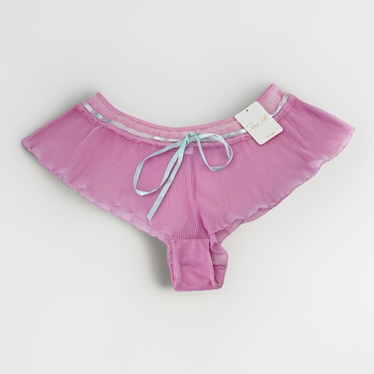 Rene Rofe Y2K Frilly Pleated Sheer Bow French Knickers Pink Panties SZ L 7 READ