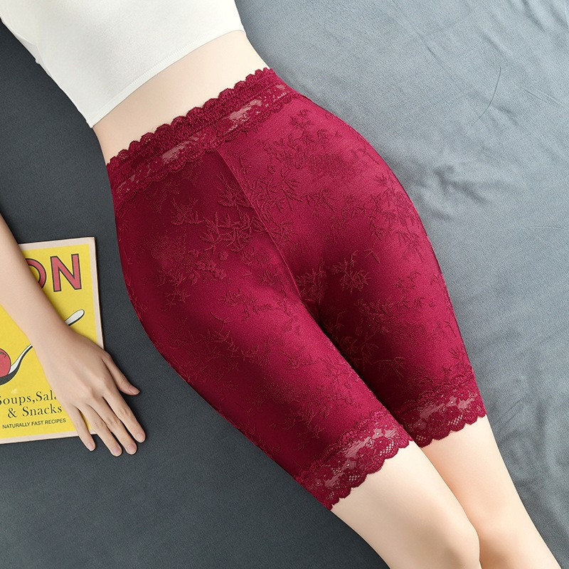 Women Legging High Waist Ice silk Lace Floral Plus size Safety Underpants 92221