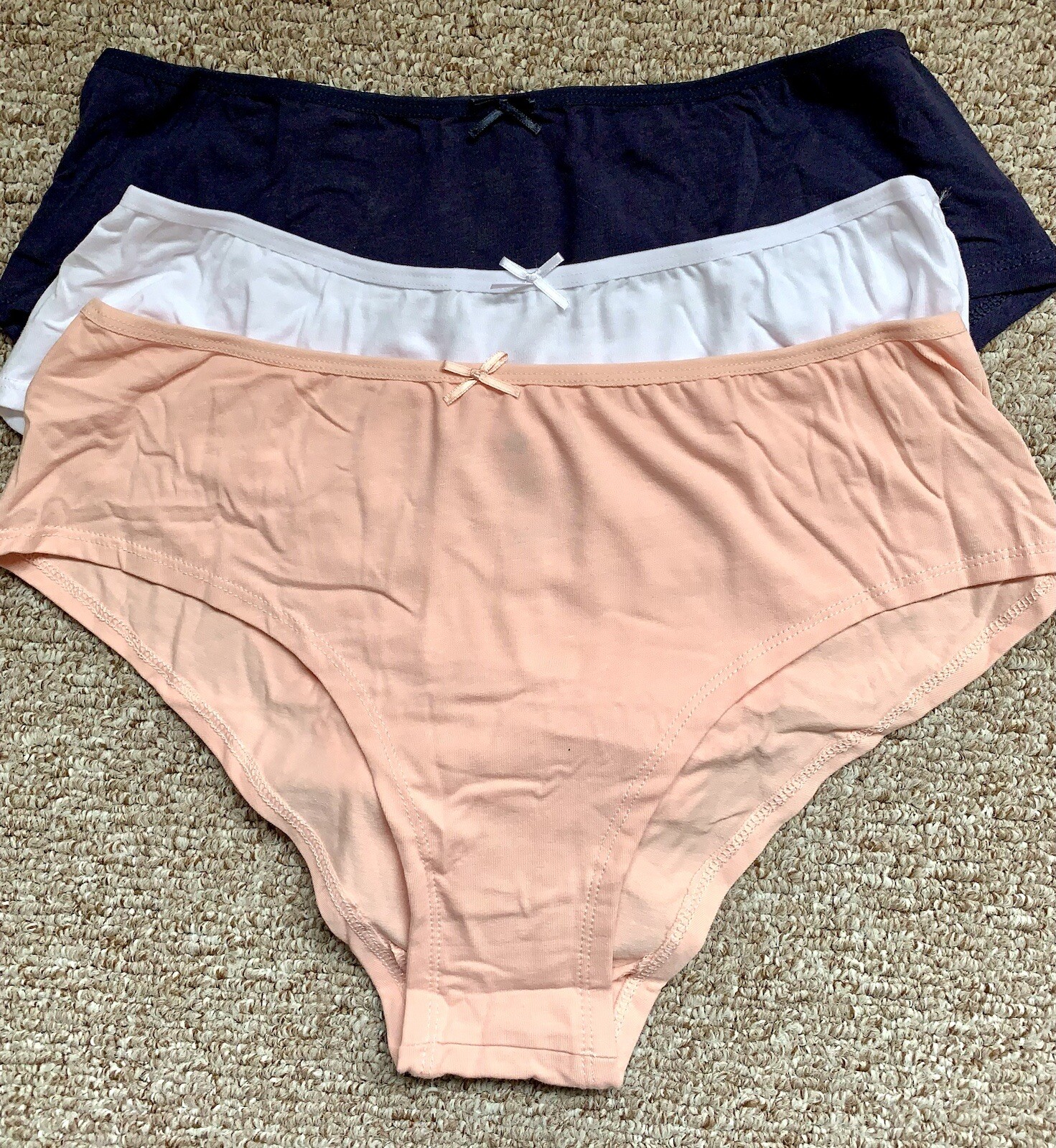 Womens High Leg Knickers, Size 12/14, Pack of 5 Briefs, Navy Blue, White, Pink