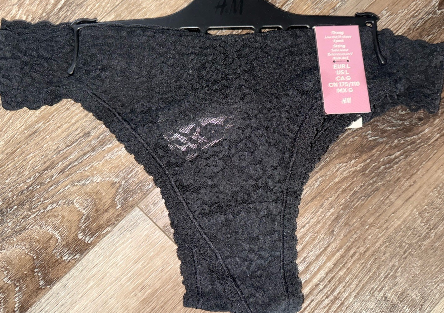 H & M ~ 3-Pair Womens Thong Underwear Panties Nylon Blend All Lace Black ~ M