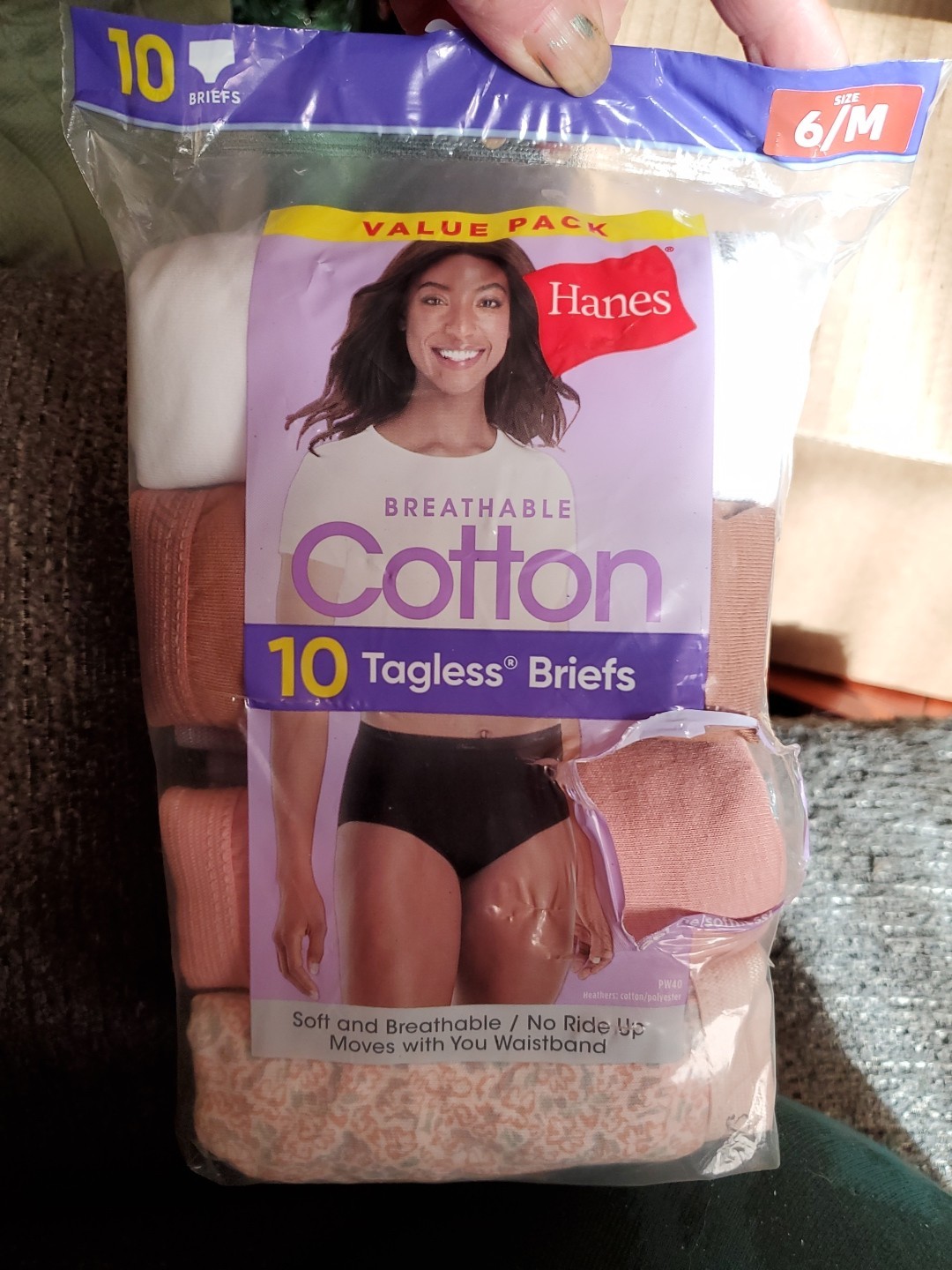 Womens Hanes PW40AD 9-Pack Cotton Tagless Brief Panties Multicolor Size 6/M