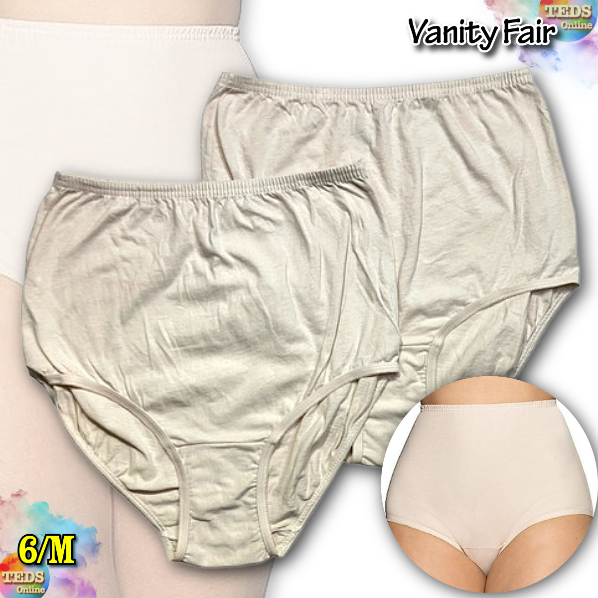 NWOT 2-Pack Vanity Fair Womens M Perfectly Yours Cotton Brief Panty 15320