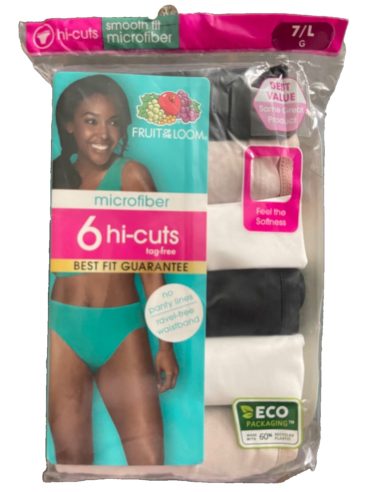 Fruit of the Loom Women’s 6 Hi-Cuts Tag-Free Panty size 7/L