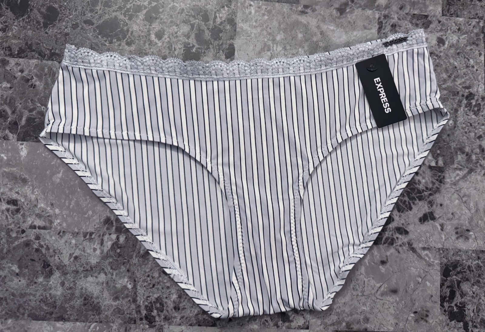 NWT EXPRESS SMALL STRIPE SMOOTH LACE LOGO HARDWARE HIPSTER HIPHUGGER PANTIES