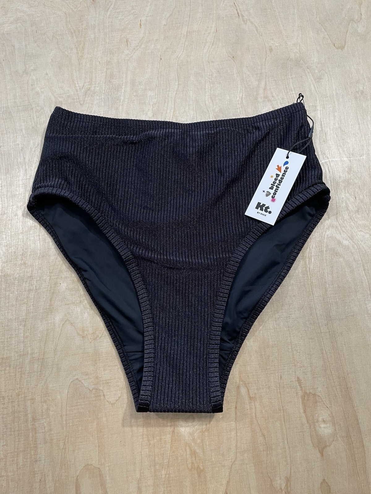 KT by Knix Teen’s Period Proof High Rise Ribbed Bikini Bottom Sz S Black