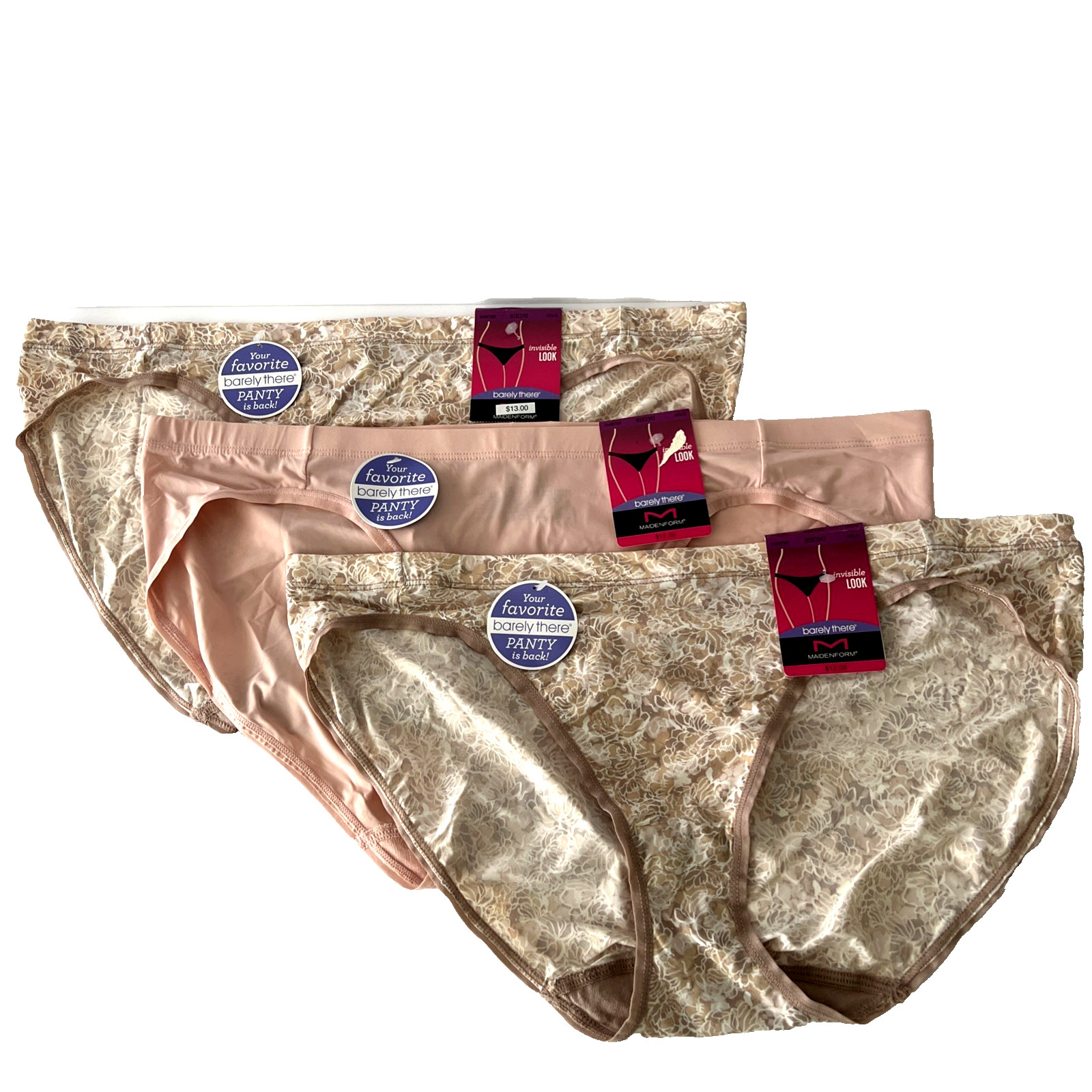 NEW Maidenform 3 Pair Barely There Invisible Look Bikini Panties 2XL/9