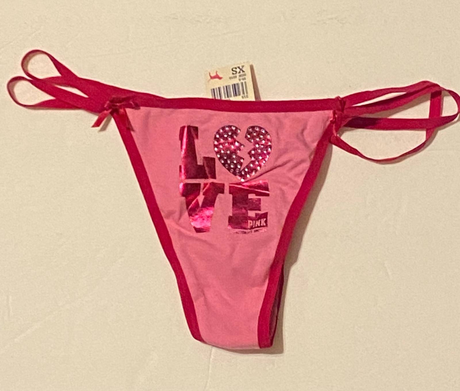 Vintage Victoria’s Secret PINK 2009 Y2K Double String Bling Foil Thong Panty XS