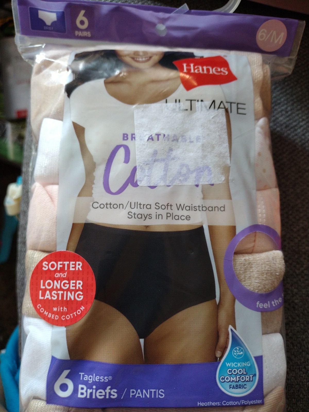 Hanes Brief 6-Pack Ultimate Breathable 100% Cotton No ride up Preshrunk Seamless