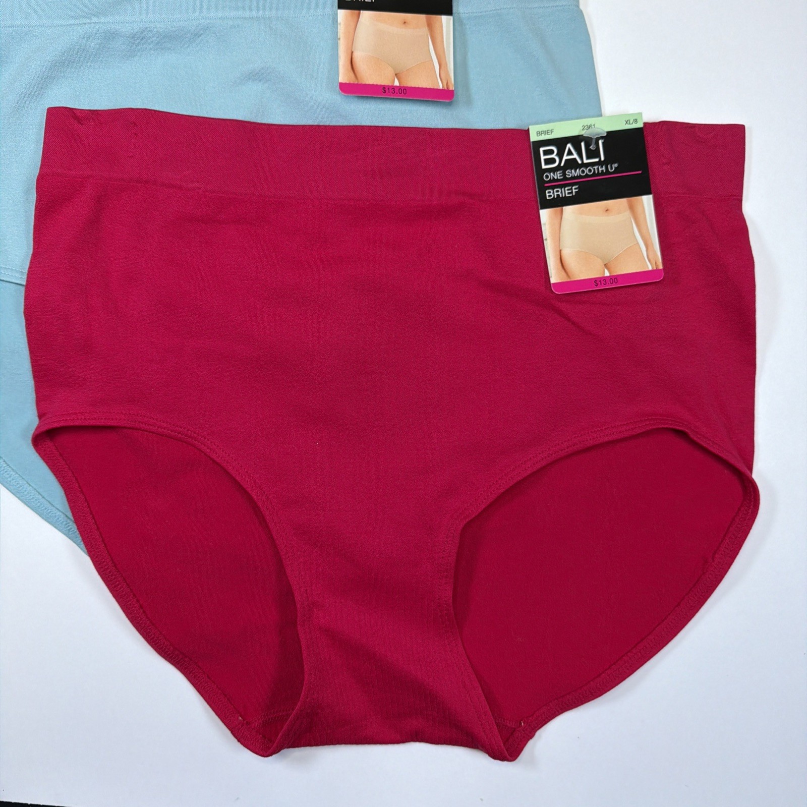 Bali Womens Brief Panties 2361 One Smooth U Blue & Red Size XL/8 3 Pack NEW