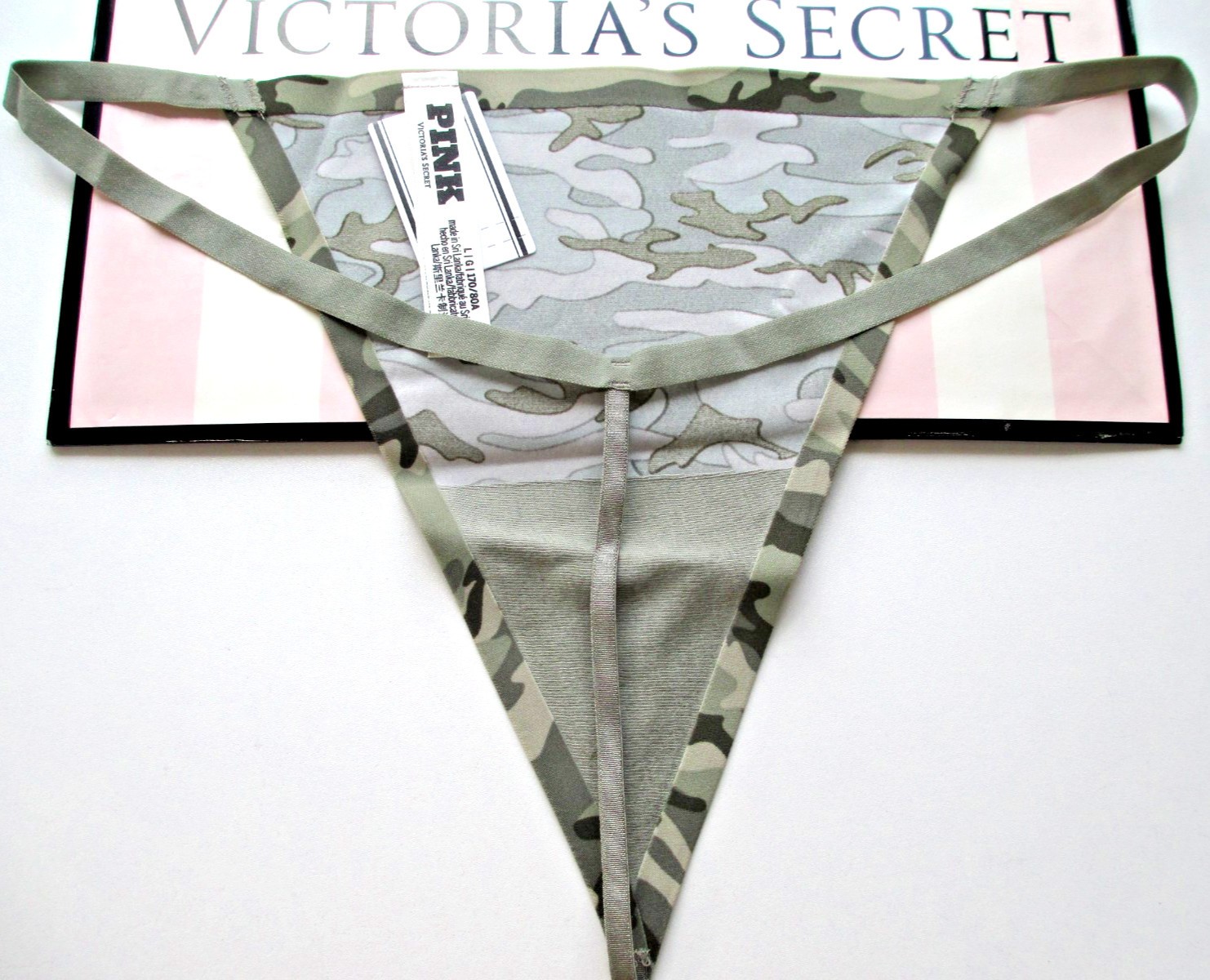 Victoria’s Secret PINK – L No-Show Camo V-String Panty – Camouflage Thong Large