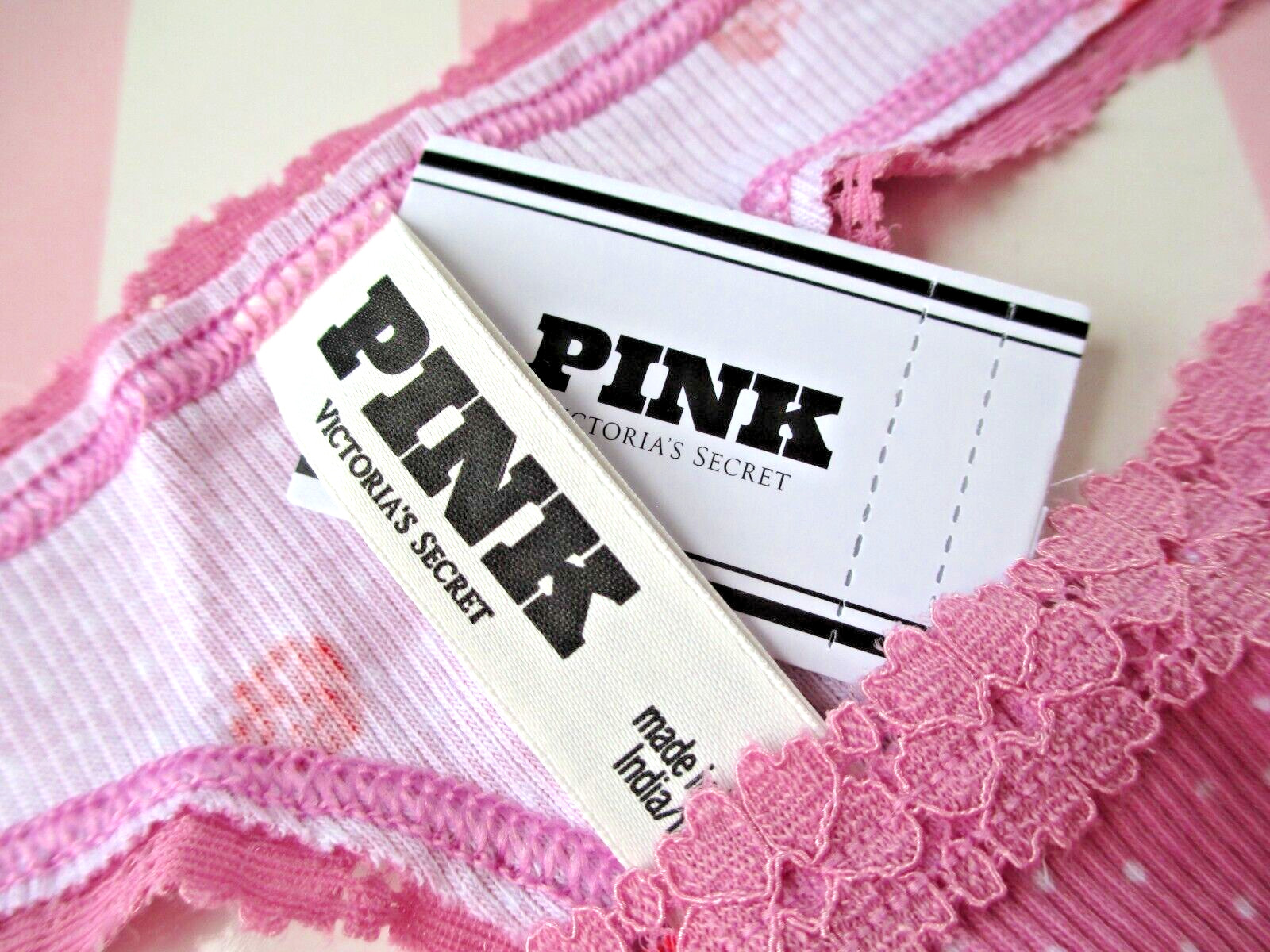 VICTORIA’S SECRET PINK Cotton Thong Panty XL Pink NWT Strappy VS Red Rose Floral