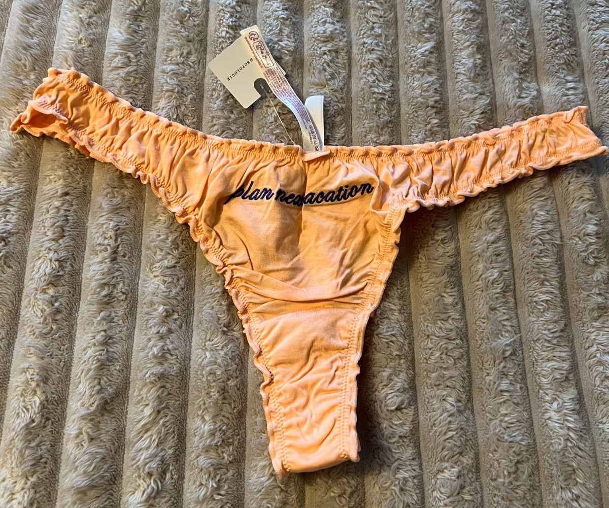 ANTHROPOLOGIE LYREBIRD EMBROIDERED PLAN NEXT VACATION THONG PANTIES-MEDIUM-NWT!