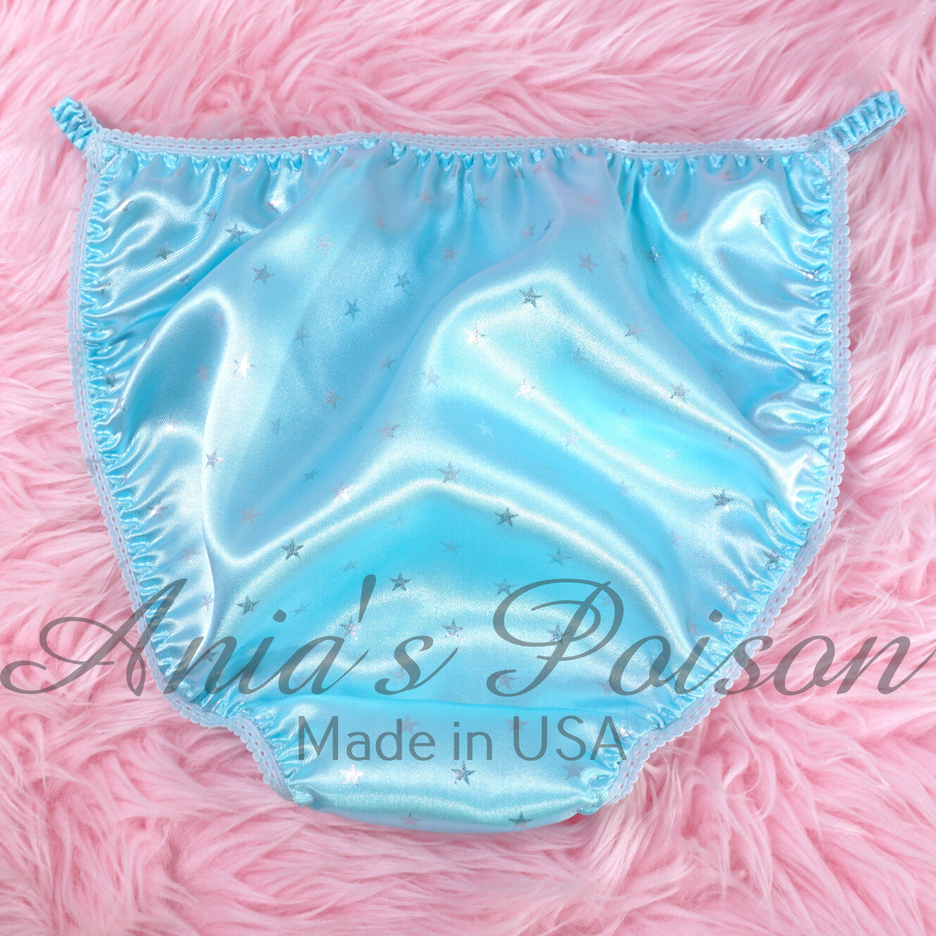 Satin Sissy DUCHESS CUT panties Blue & Silver Stars women’s string bikini 5-9