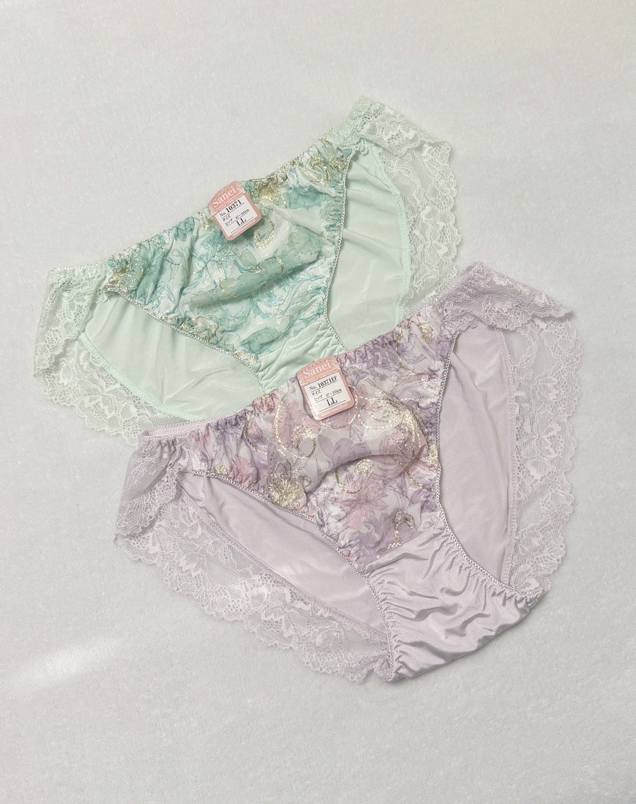 Set Of 2 US-S, M/JP-LL Japanese Floral Embroidery Shiny Smooth Nylon Panties