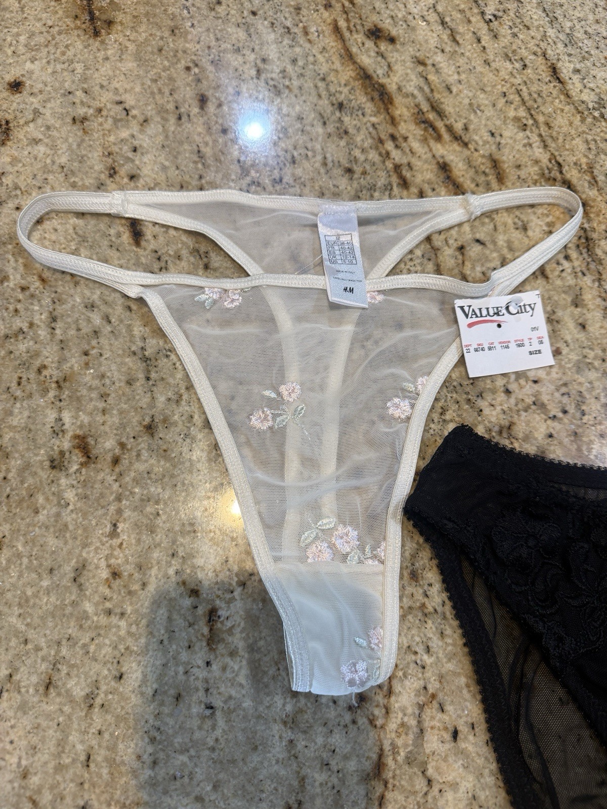 H&M Lingerie Panties Set 2 Pairs M NOS Deadstock Mesh Embroidered Thong Briefs