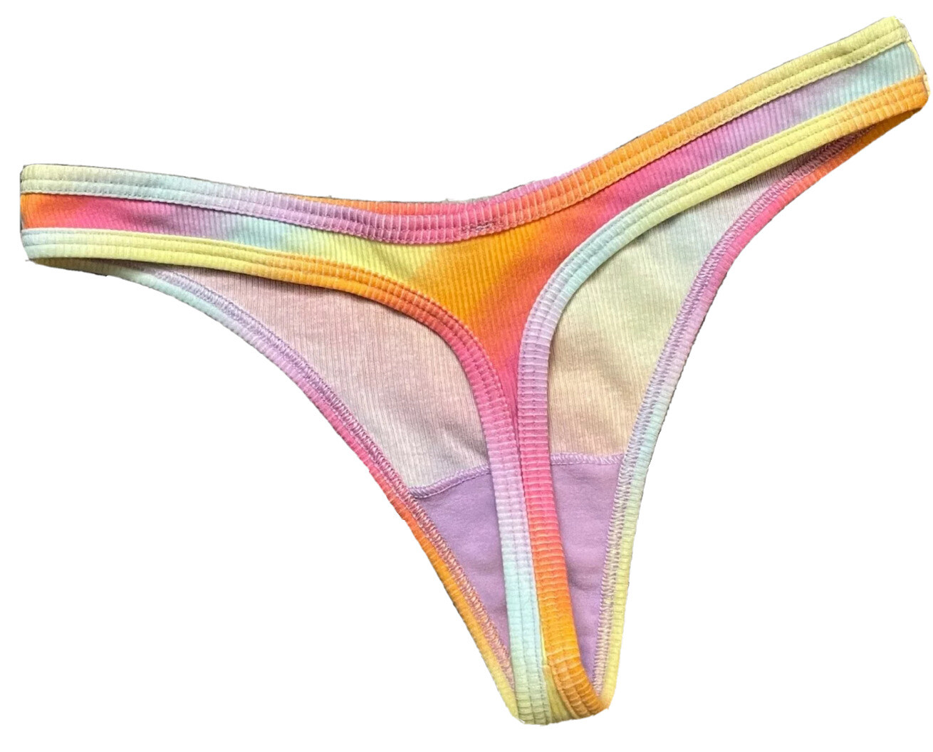 NWT VICTORIA’S SECRET PINK NEON OMBRE STRIPE LOGO RIBBED KNIT THONG PANTIES XL