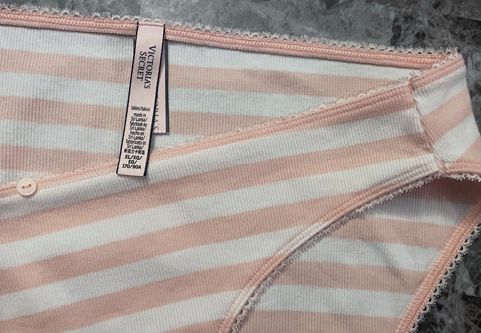 NWT VICTORIA’S SECRET XL PINK WHITE STRIPE RIBBED KNIT PICOT BIKINI PANTIES