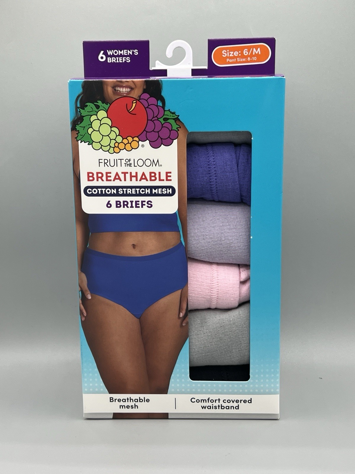 6-Pack FRUIT OF THE LOOM Women’s Size 6/M Cotton Stretch Mesh Briefs Breathable
