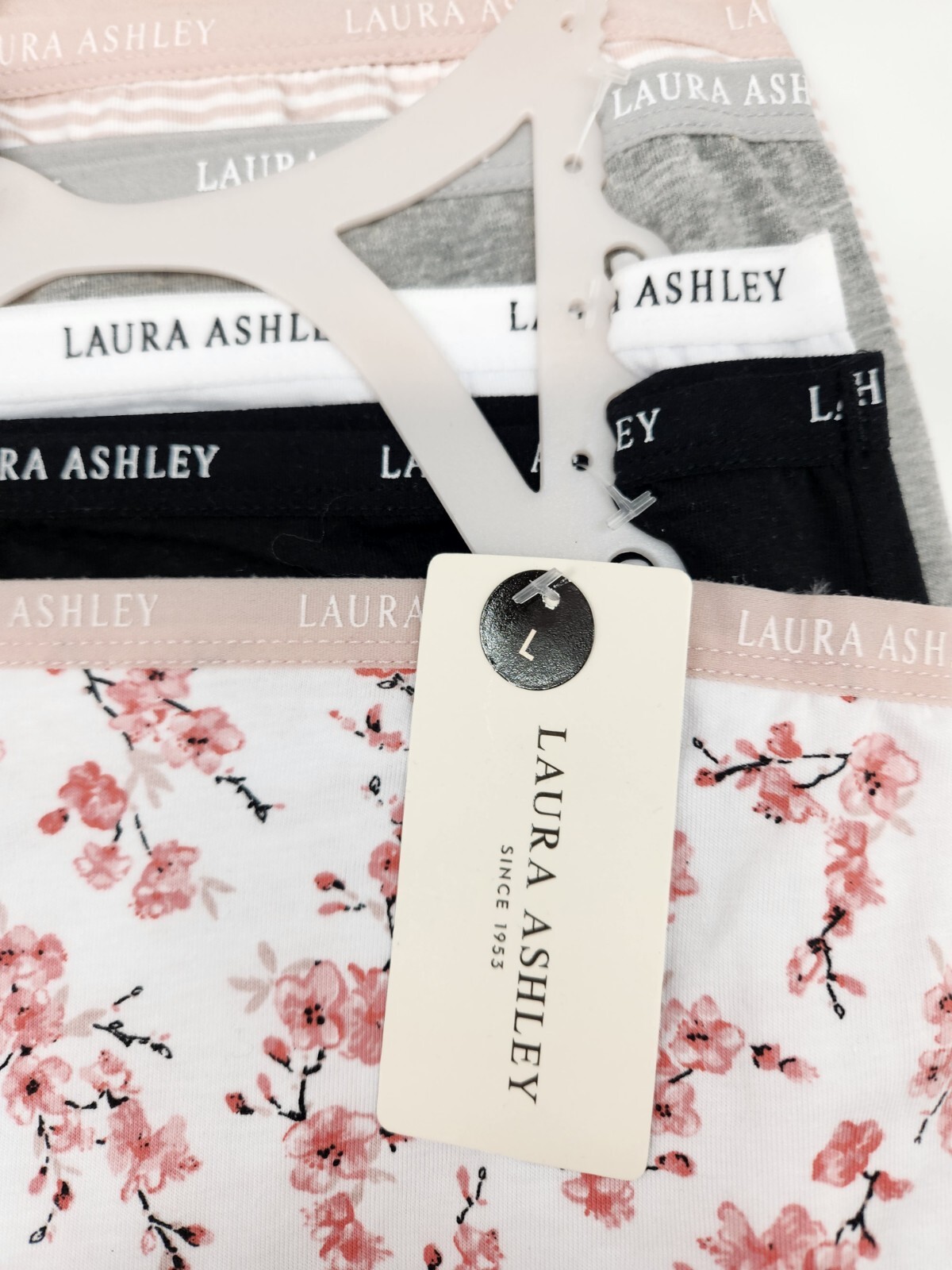 LAURA ASHLEY 5-Pack Women L XL Cotton Panties Black White Gray Beige Pink Prints