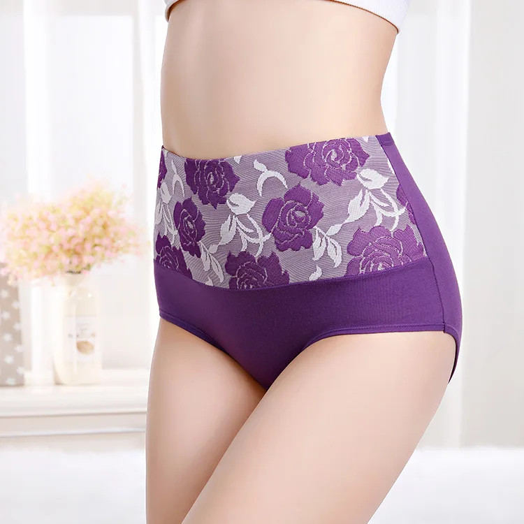 Plus Size High Waist Panties Cotton Women Abdominal Support Full Coverage 10 Pcs