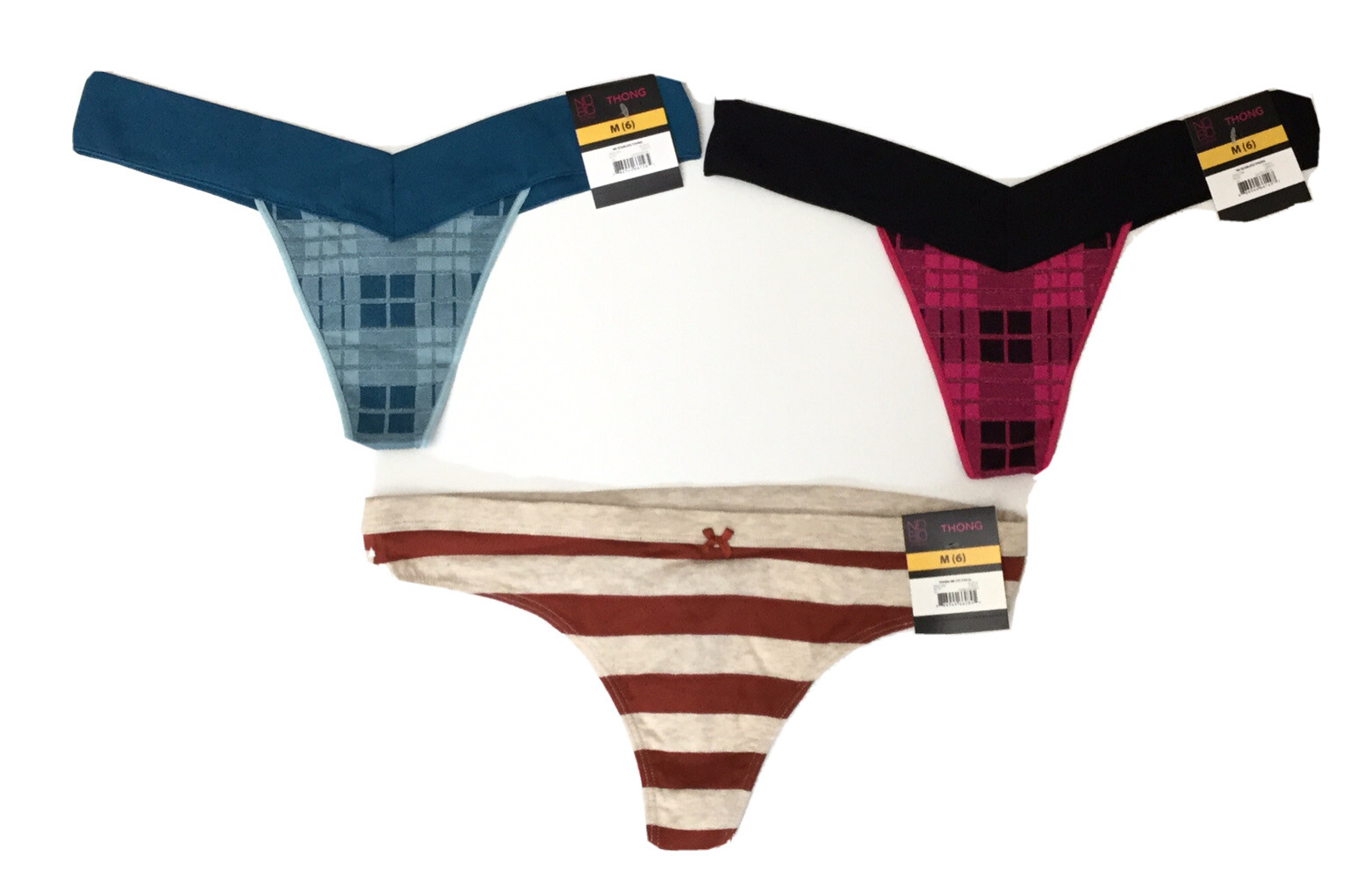 New NOBO NO Boundaries 3-Pack Thong Panties Underwear Size 6 Medium (T5-12)