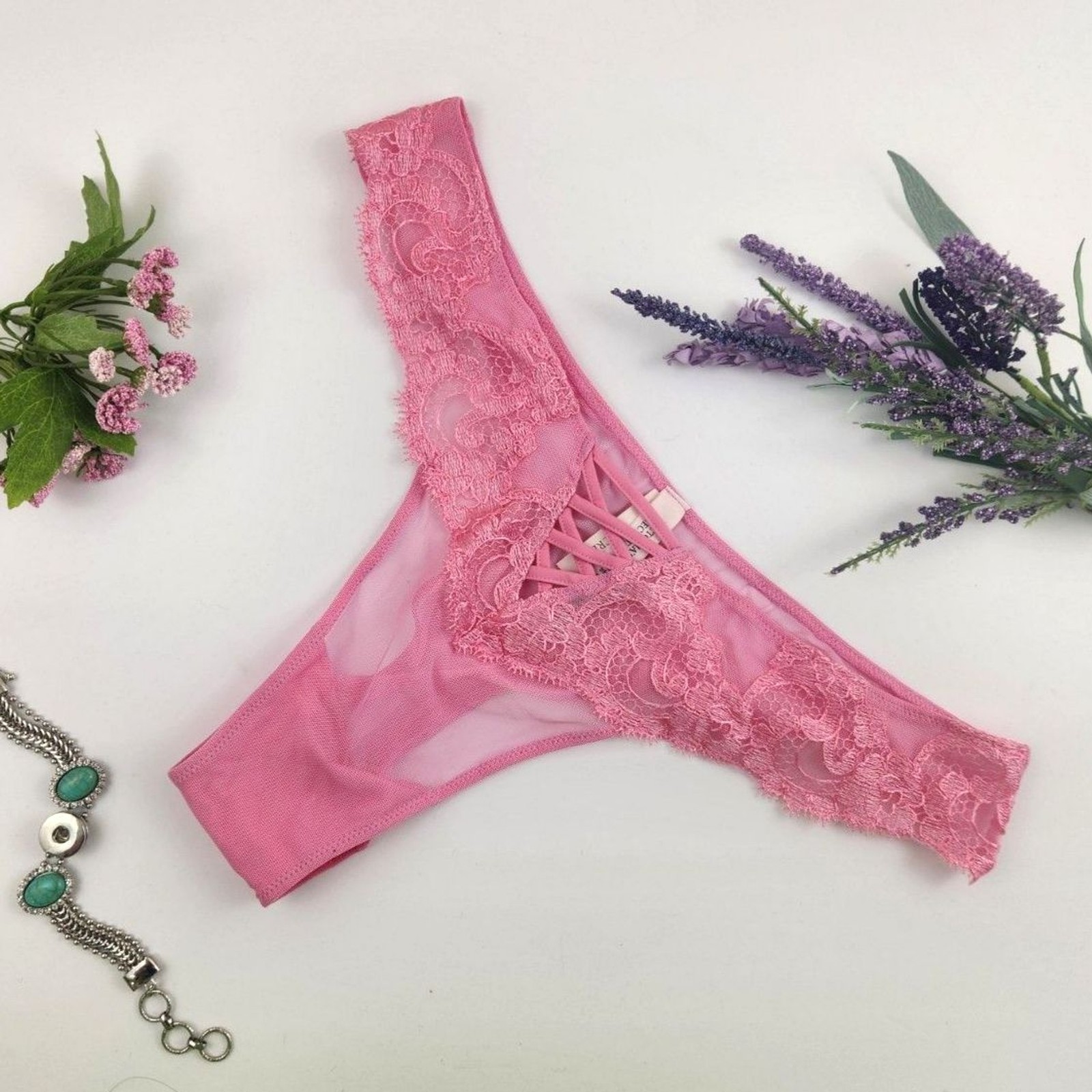 LARGE {Victoria’s Secret} Pink {Lace} Brazilian Slip Panty