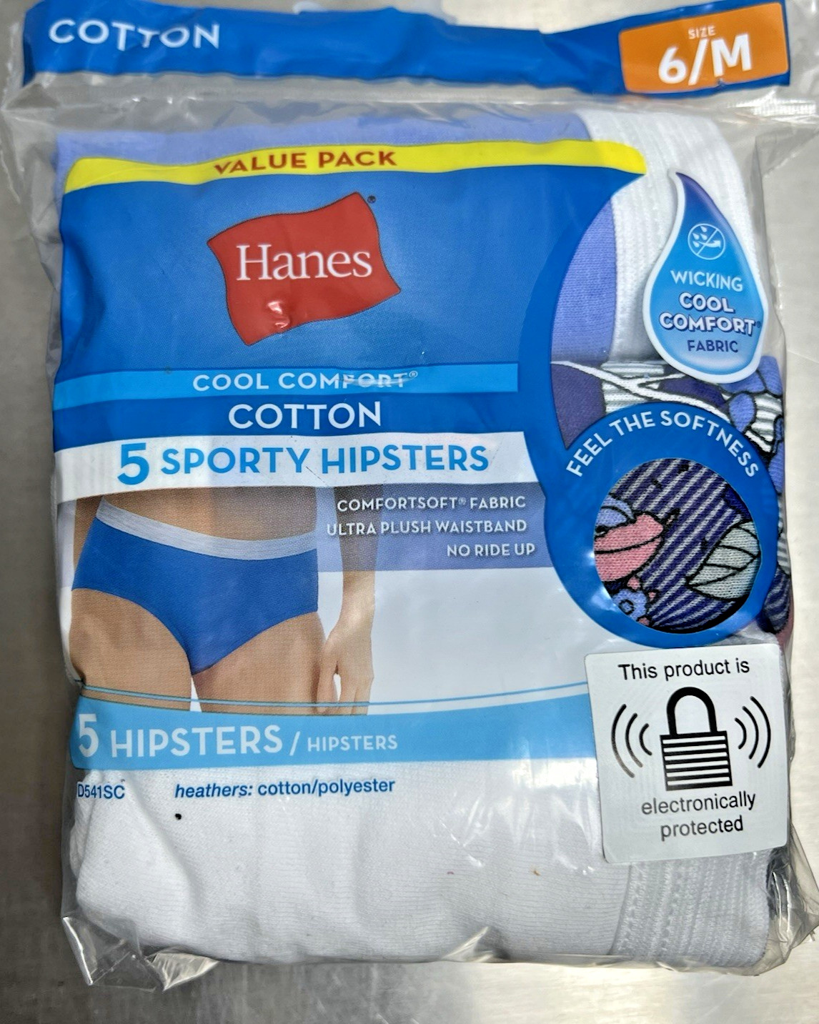 5 Pack Hanes Hipsters Tagless Wicking Cool Comfort 100% Cotton Panties Sz 6/Med