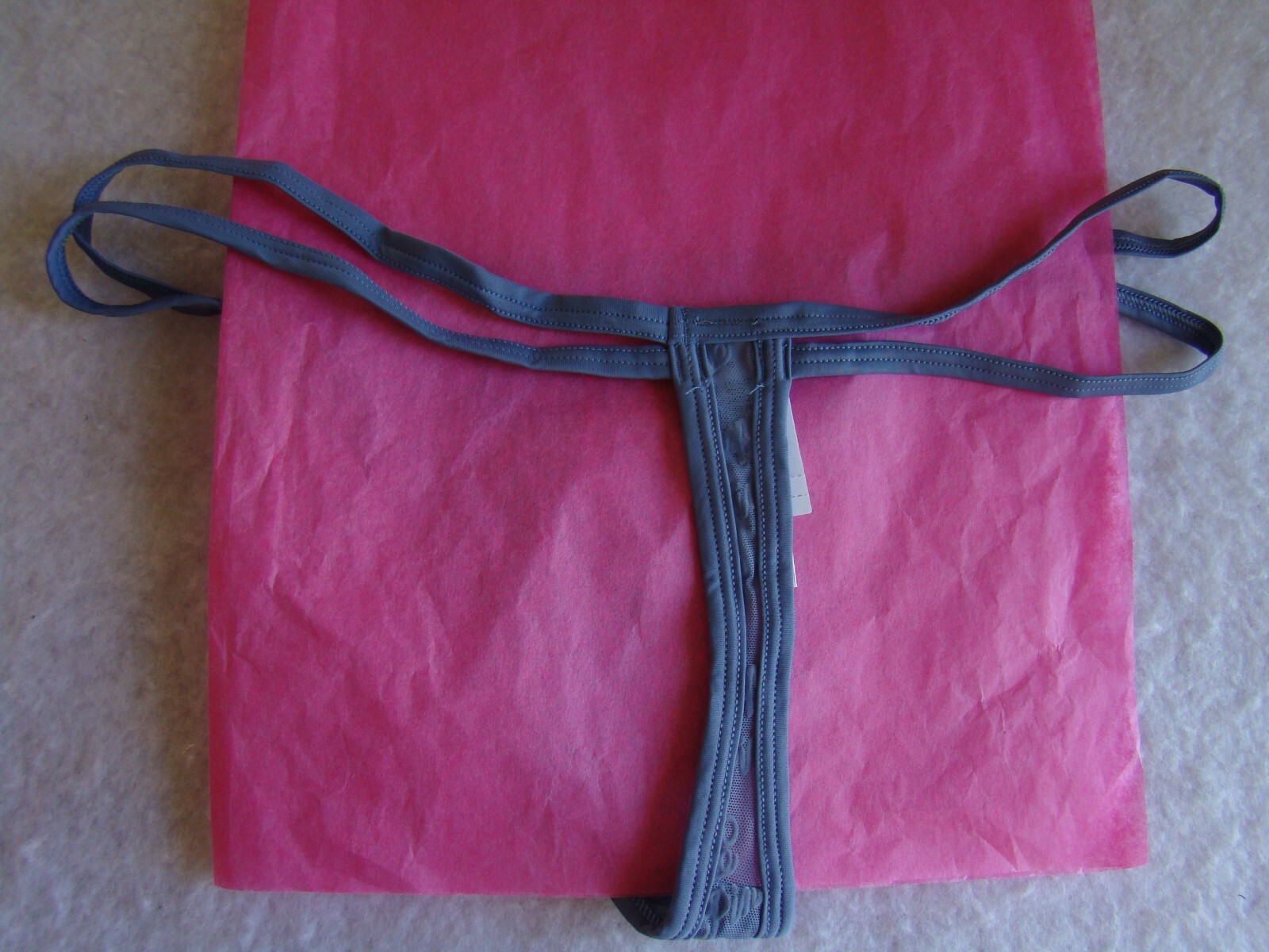 New Victoria’s Secret Blue Gray PINK Logo Pattern All Over Thong String Panties