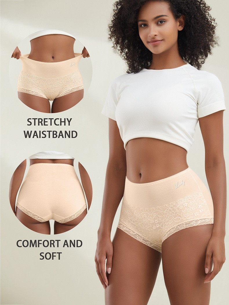 3 Pack High Waist Soft Cotton Lace Trim Panties – Breathable Bikini for Women