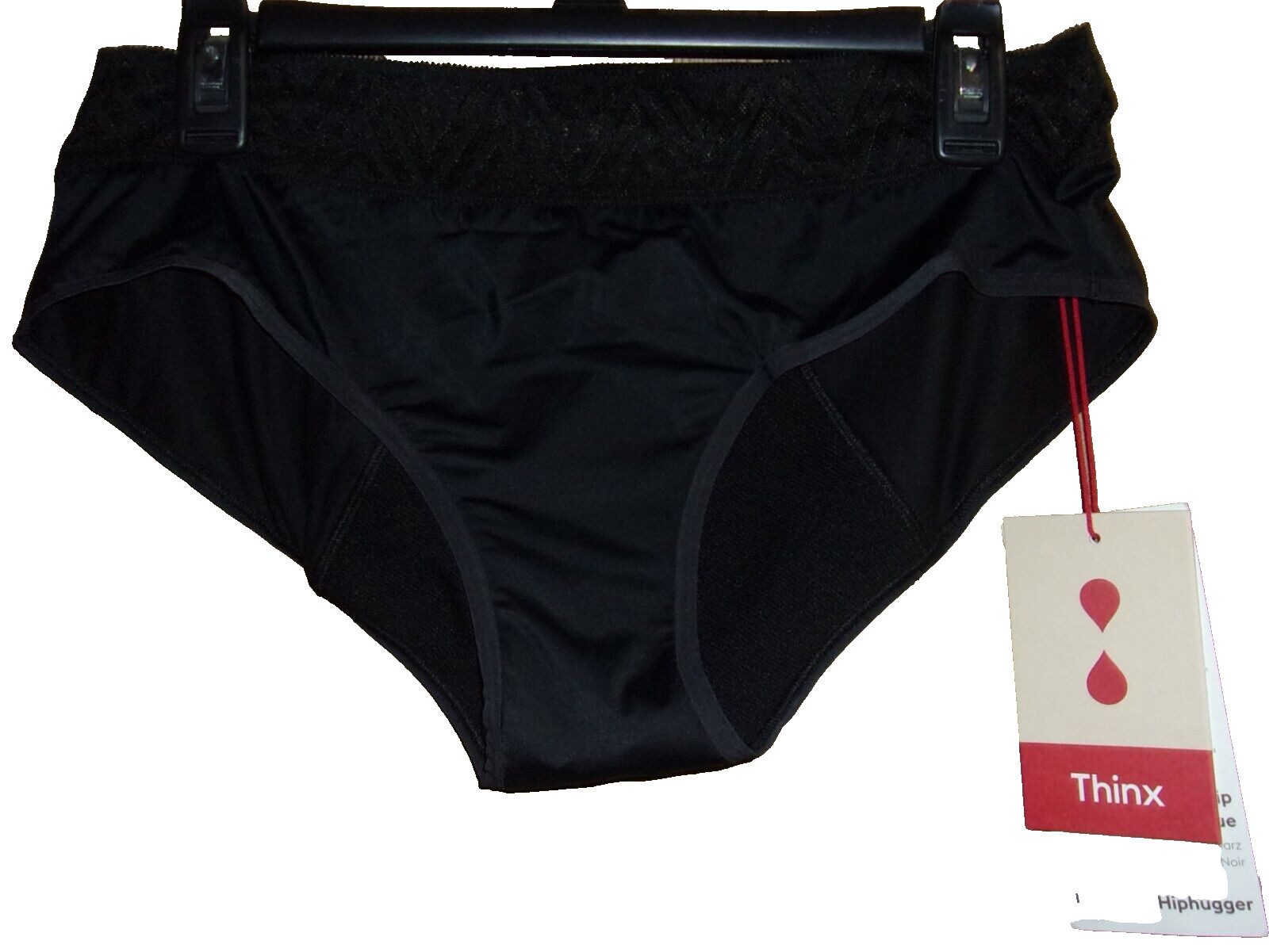 THINX Moderate Absorbent Hip Hugger Panty BLACK Size: LARGE NWT $35