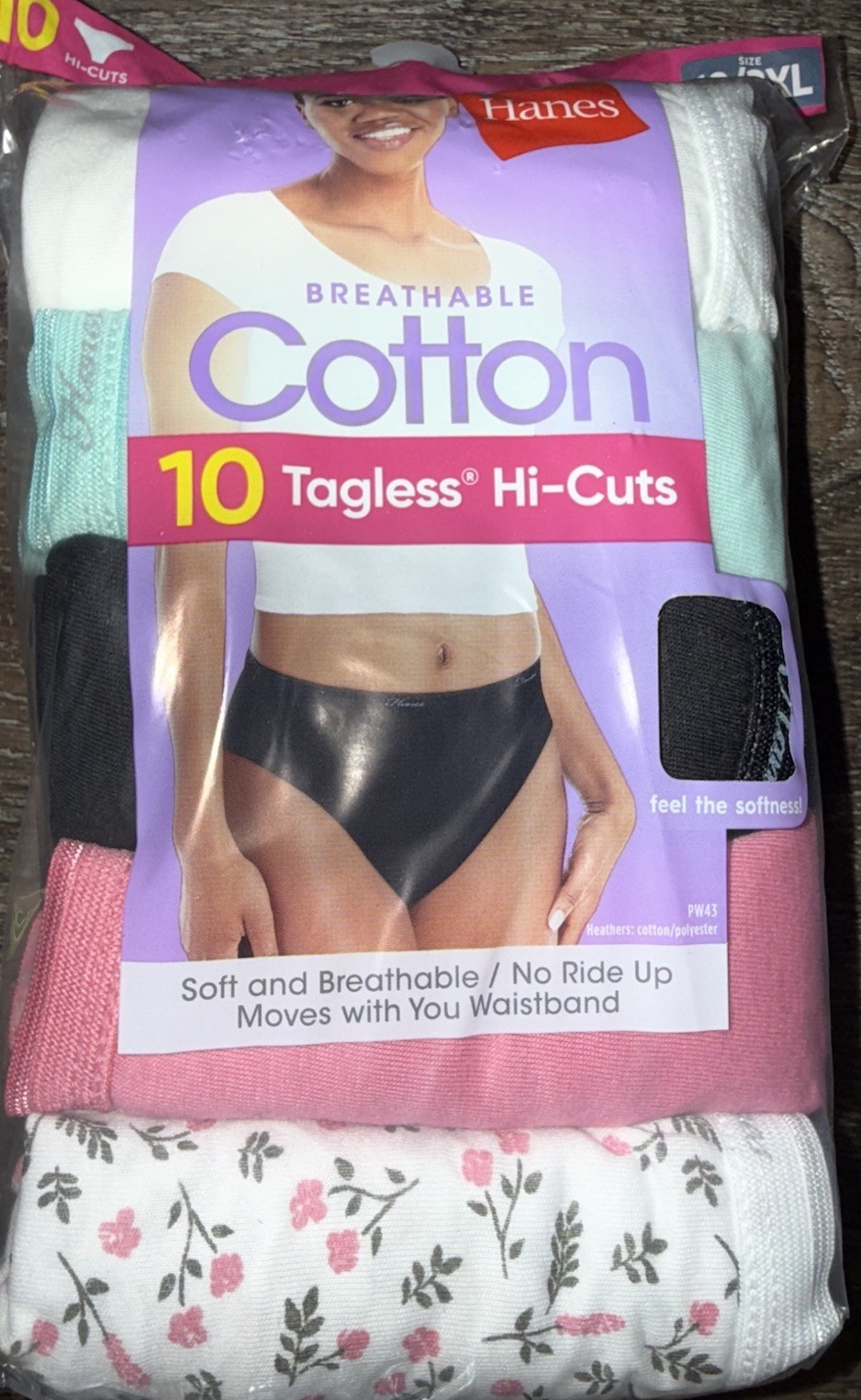 Hanes ~ 10-Pair Women’s Hi-Cut Underwear Panties Cotton Breathable (A) ~ 3XL/10