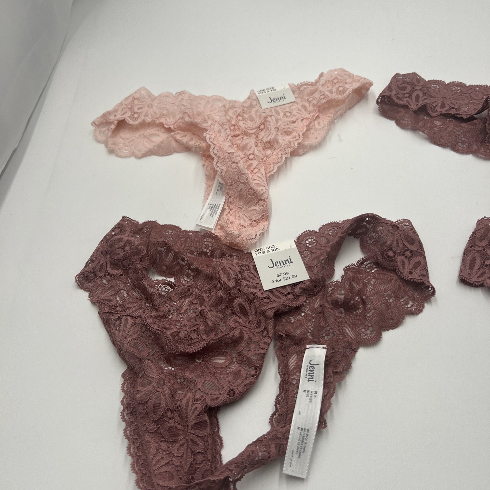 LOT OF 4 JENNI INTIMATES THONG WOMEN UNDERWEAR NEW WITH TAGS ONE SIZE FITS S-XXL