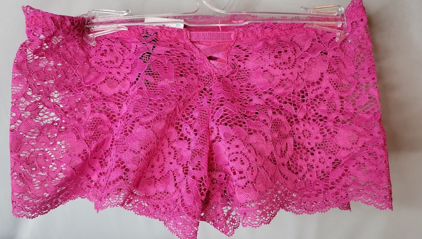 Black Fuchsia/Secret Lace Semi-Sheer Floral Lace Boyshort Panties Rose Lot of 2.