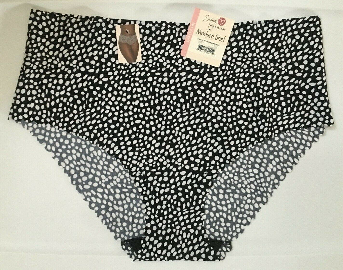 Womens Black White Dots Modern Brief Panties Size L-12/14 No Show No Panty Lines